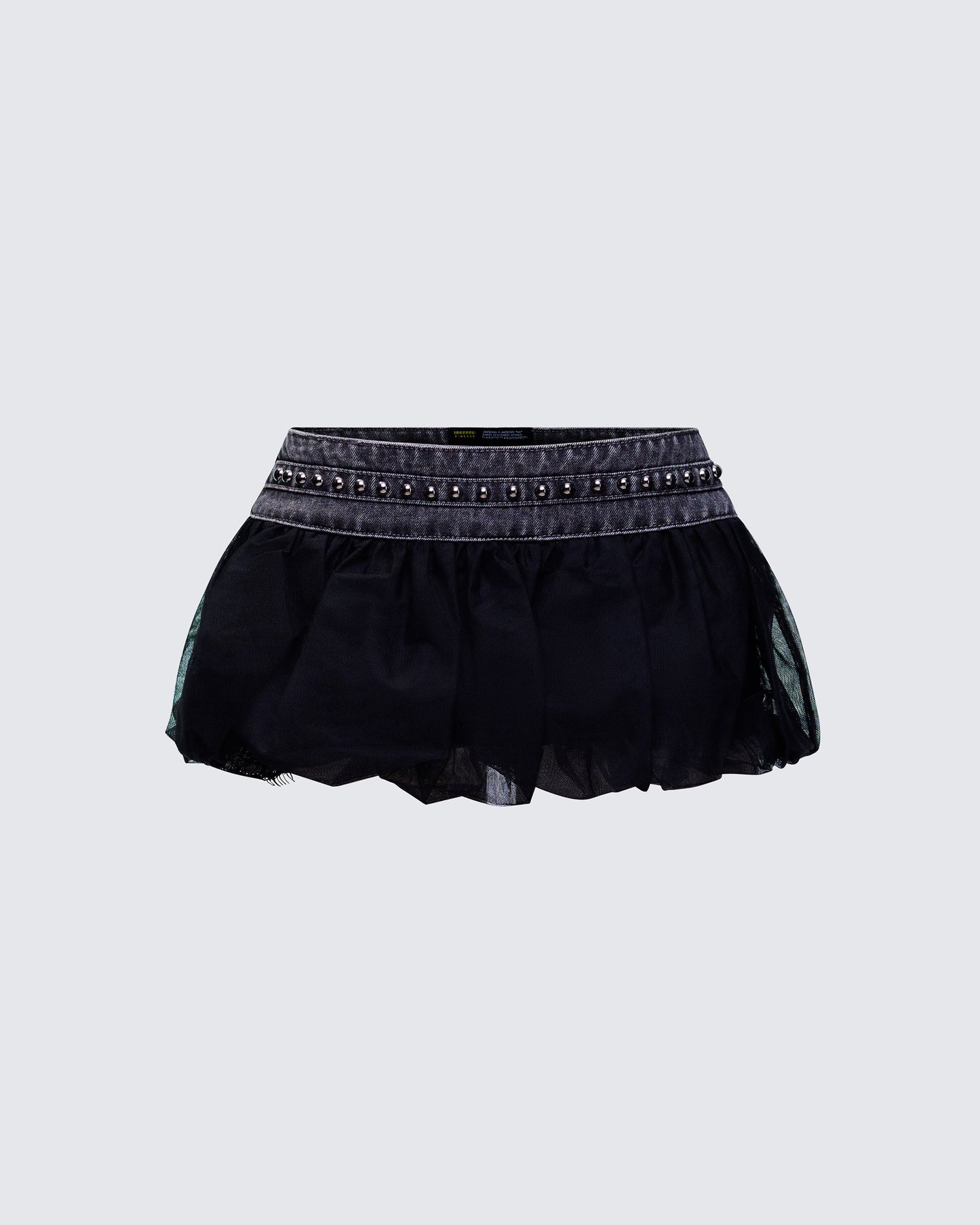 Titan Black Denim Puffball Mini Skirt