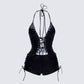 Solan Black Vegan Leather Lace Up Playsuit