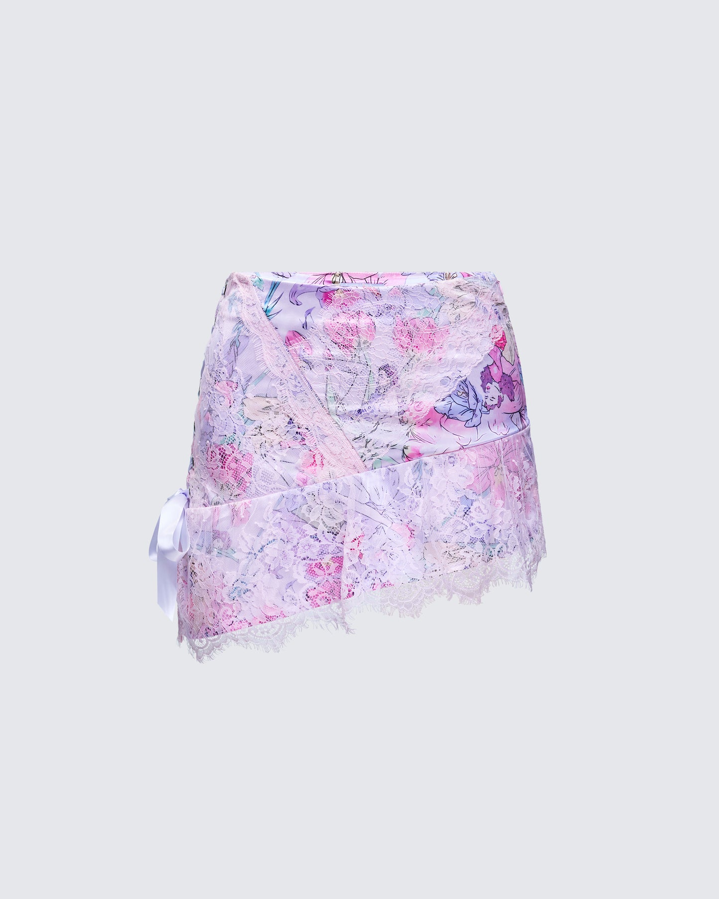 Josette Lilac Satin Printed Lace Up Skirt
