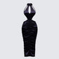 Junia Black Ruched Midi Dress