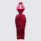 Junia Red Ruched Midi Dress