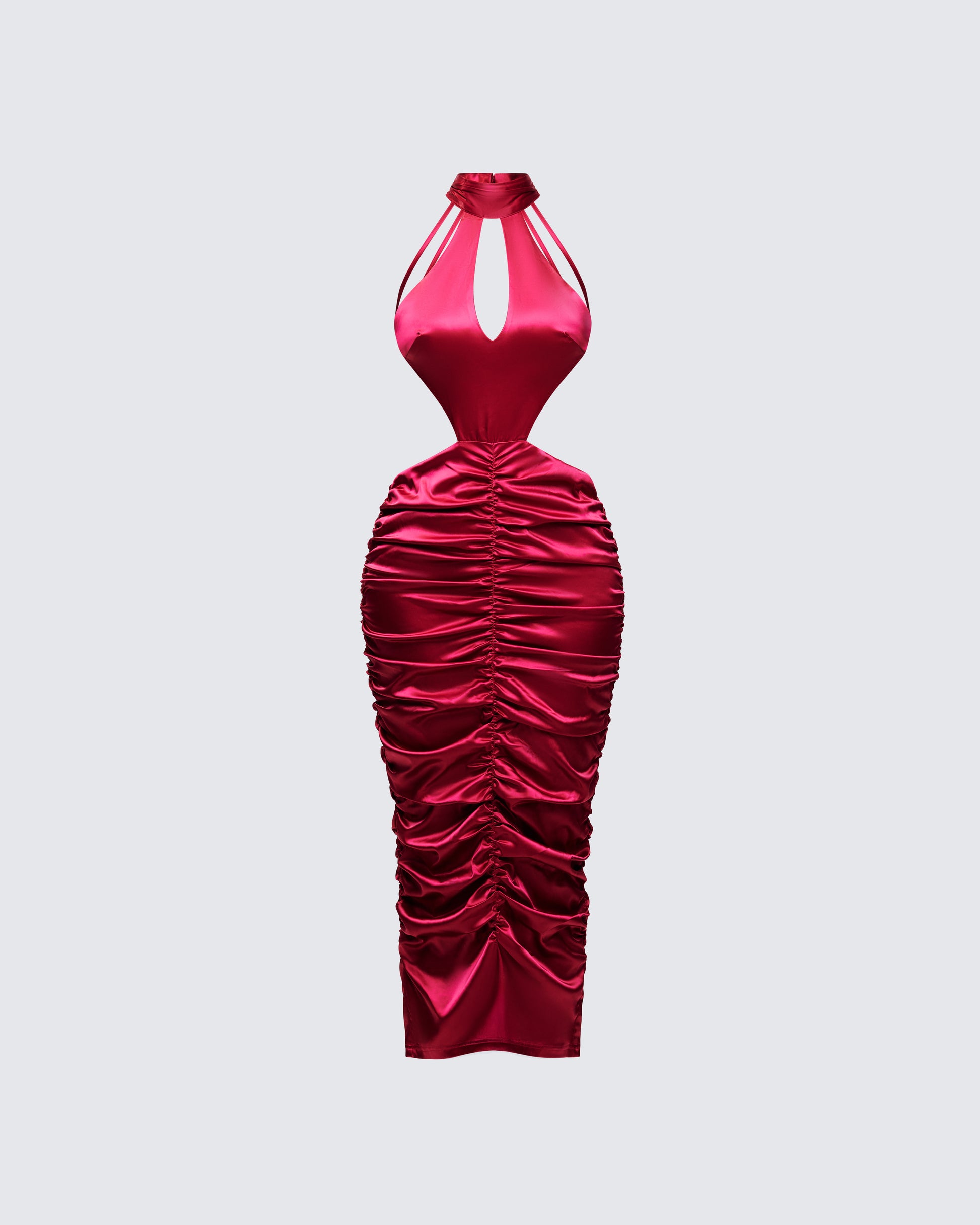 red ruched bodycon midi dress Red Ribbed Midi Dress - Bodycon Dress - Ruched Midi Dress