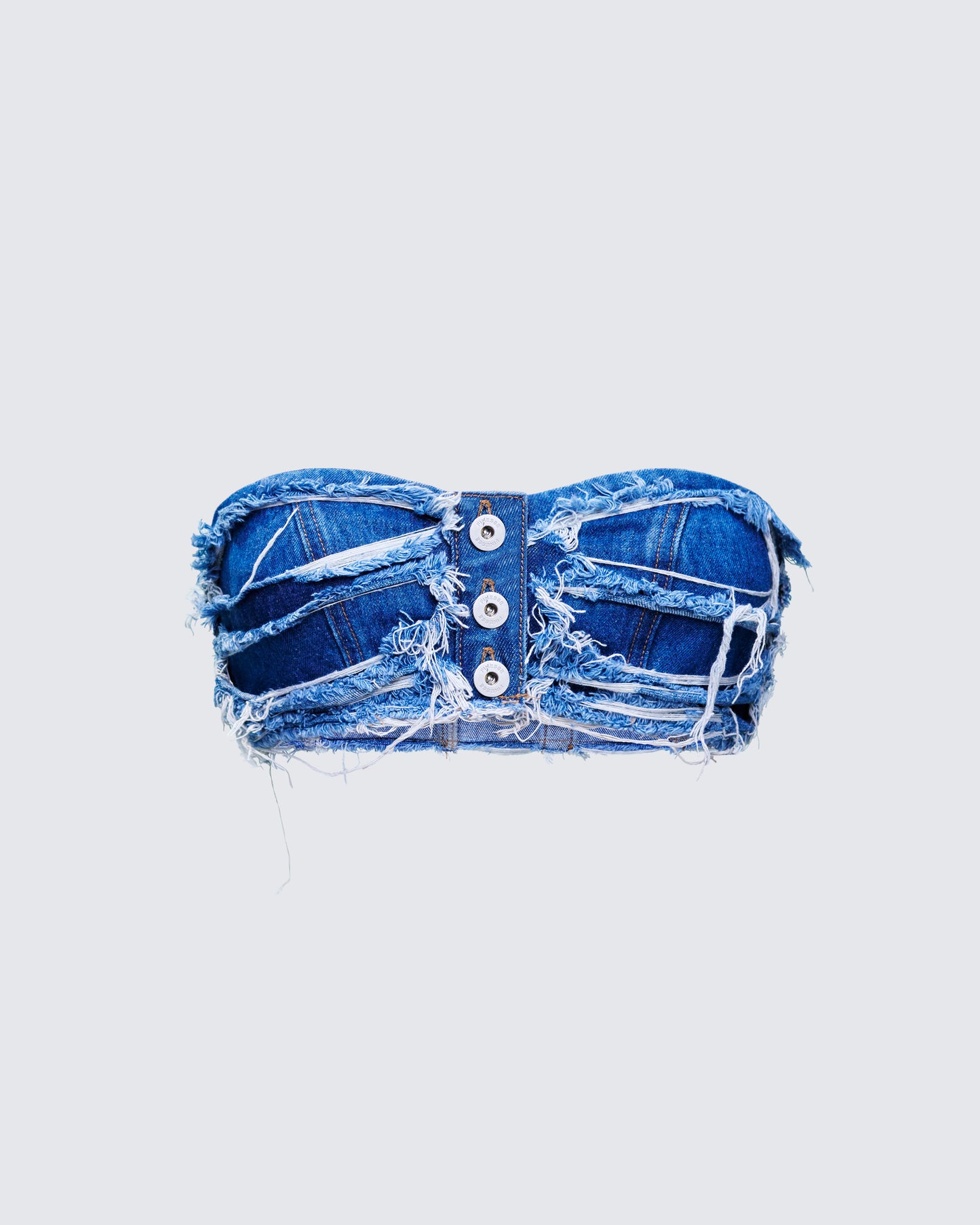 Katria Blue Frayed Denim Bandeau Top