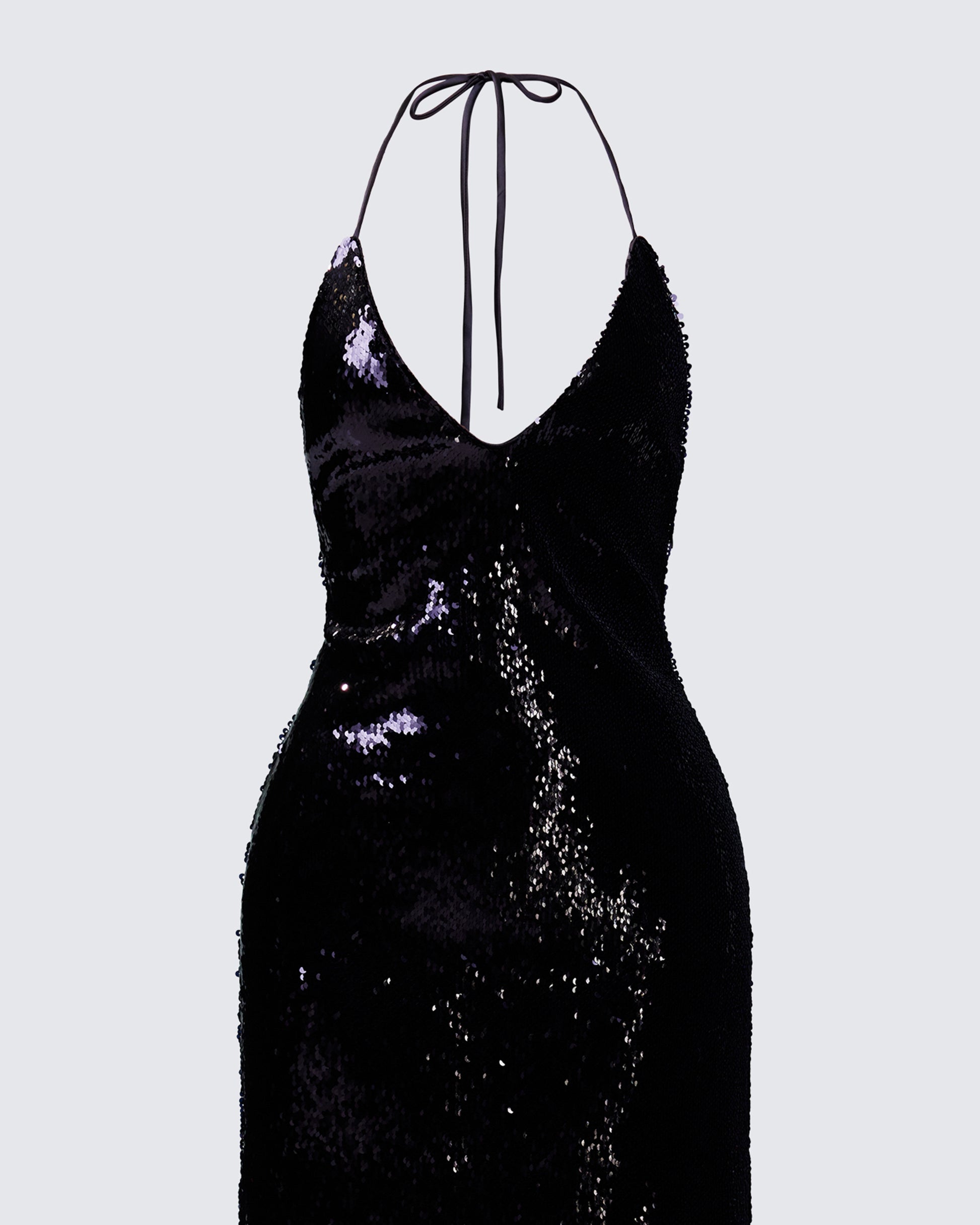 Black Sequin Midi Dress - Halter Neck Cocktail Party FINESSE Black Sequin Midi Dress - Halter Neck Cocktail Party FINESSE
