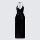 Khadija Black Sequin Pencil Midi Dress