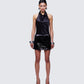 Dot Black Sequin Open Back Mini Dress model front