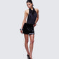 Dot Black Sequin Open Back Mini Dress