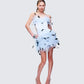 Meadow Blue Feather Backless Mini Dress