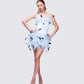 Meadow Blue Feather Backless Mini Dress