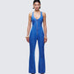 Ali Blue Denim Heart Cut Jumpsuit model front