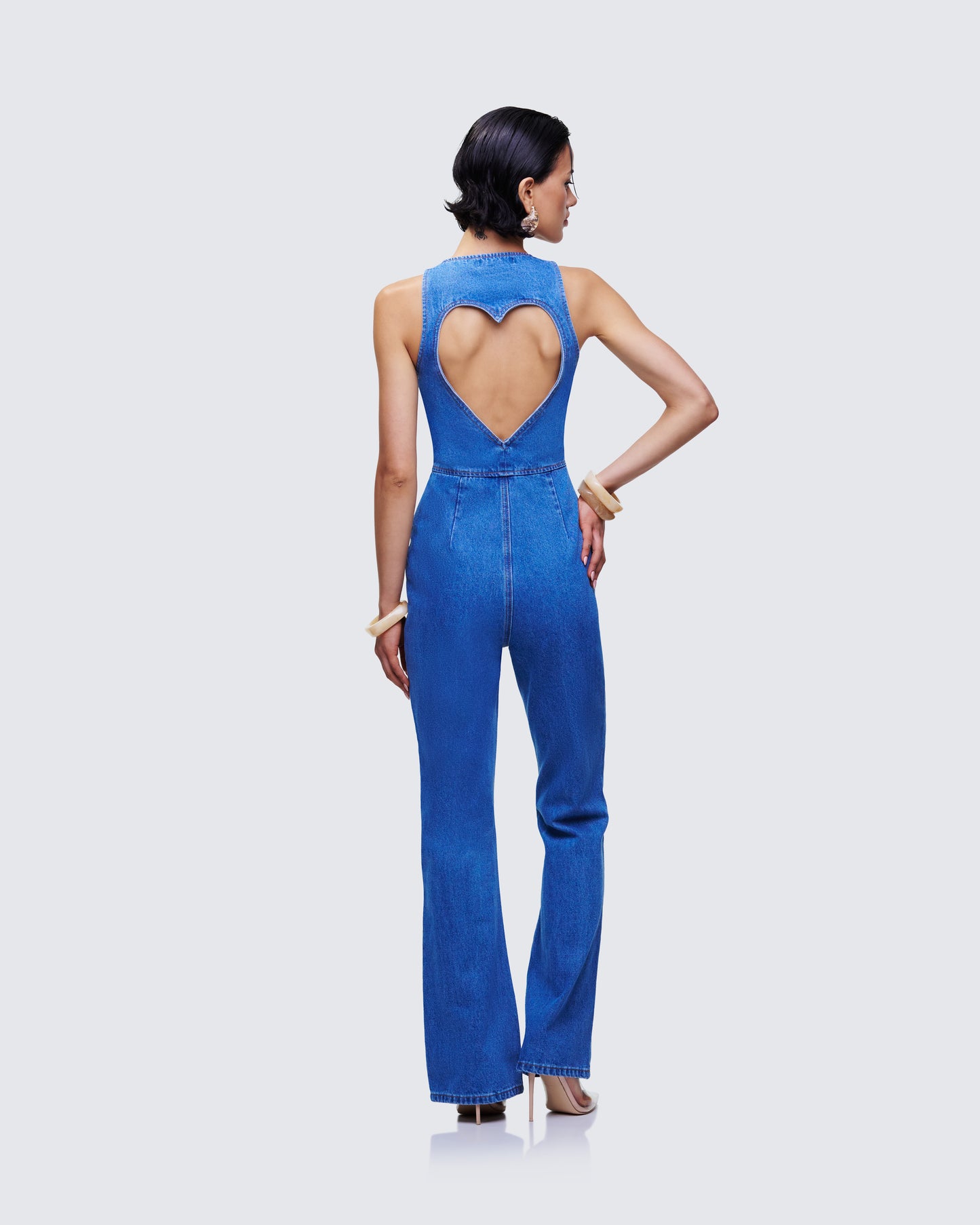Ali Blue Denim Heart Cut Jumpsuit