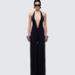 Saoirse Black Plunge Neck Jumpsuit model front