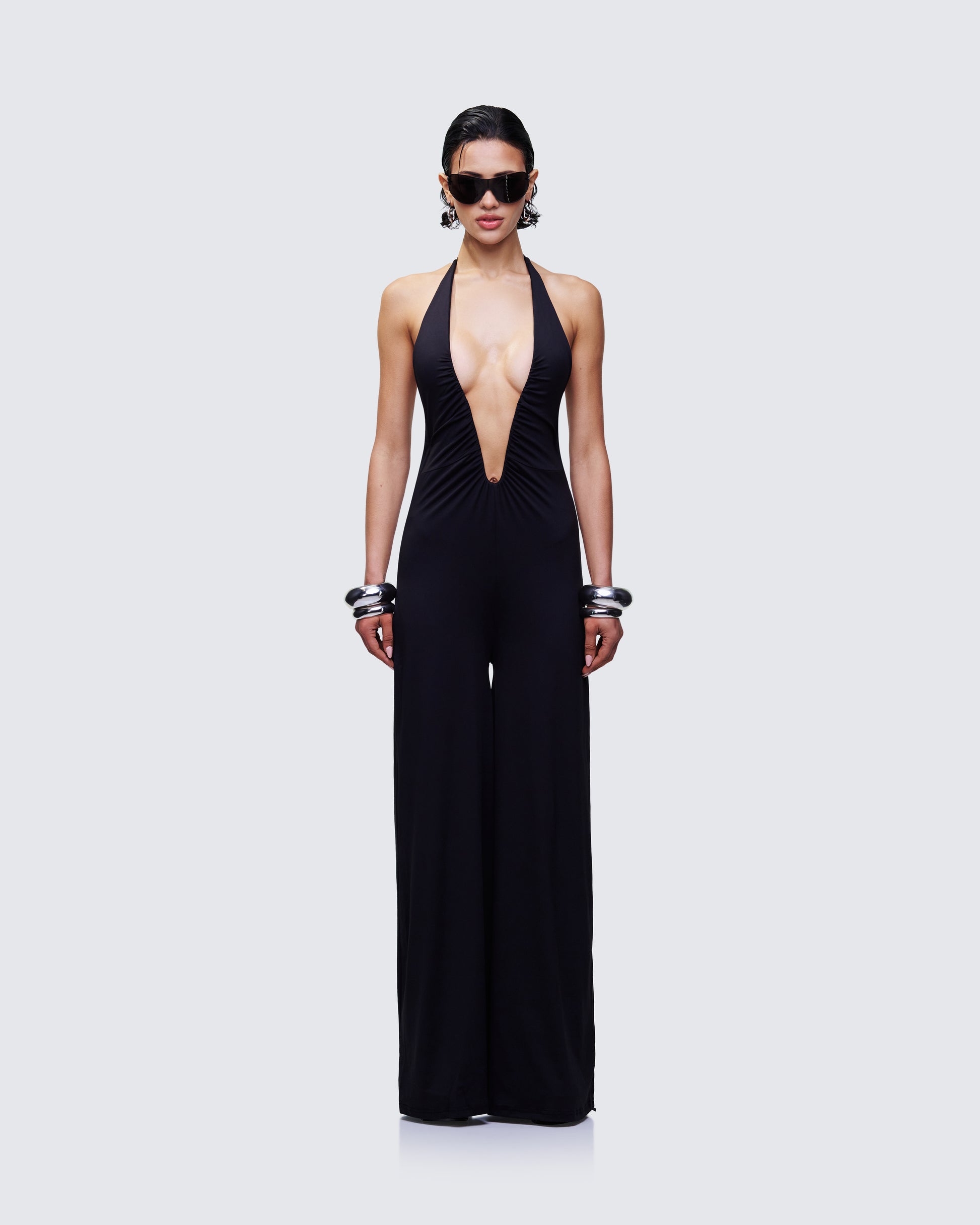 Saoirse Black Plunge Neck Jumpsuit