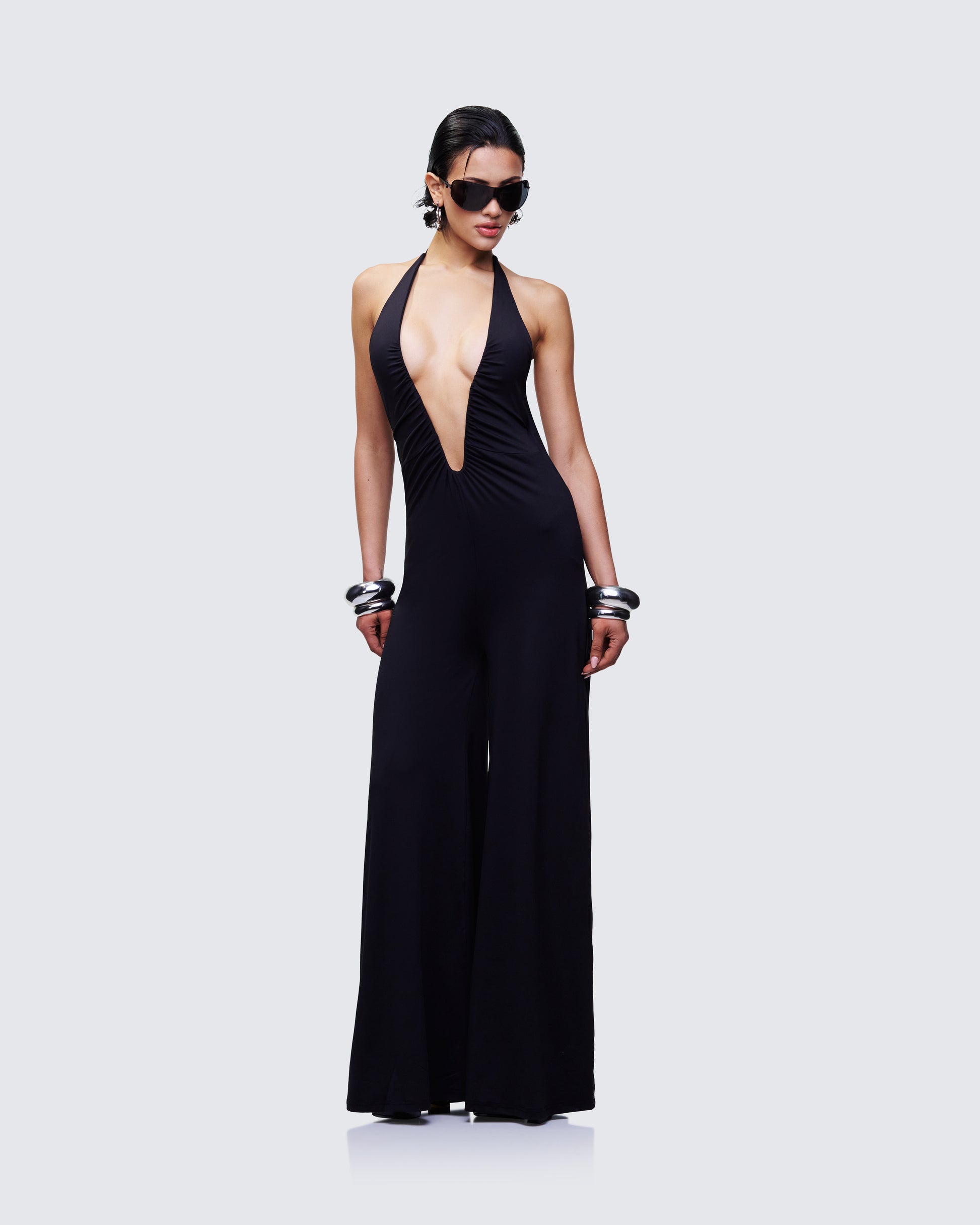 Saoirse Black Plunge Neck Jumpsuit