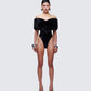 Nina Black Fur Trim Bodysuit model front