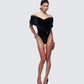 Nina Black Fur Trim Bodysuit