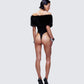 Nina Black Fur Trim Bodysuit
