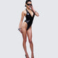 Betsy Black Vegan Leather Plunge Bodysuit