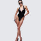 Betsy Black Vegan Leather Plunge Bodysuit