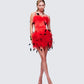 Meadow Red Feather Backless Mini Dress