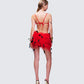 Meadow Red Feather Backless Mini Dress