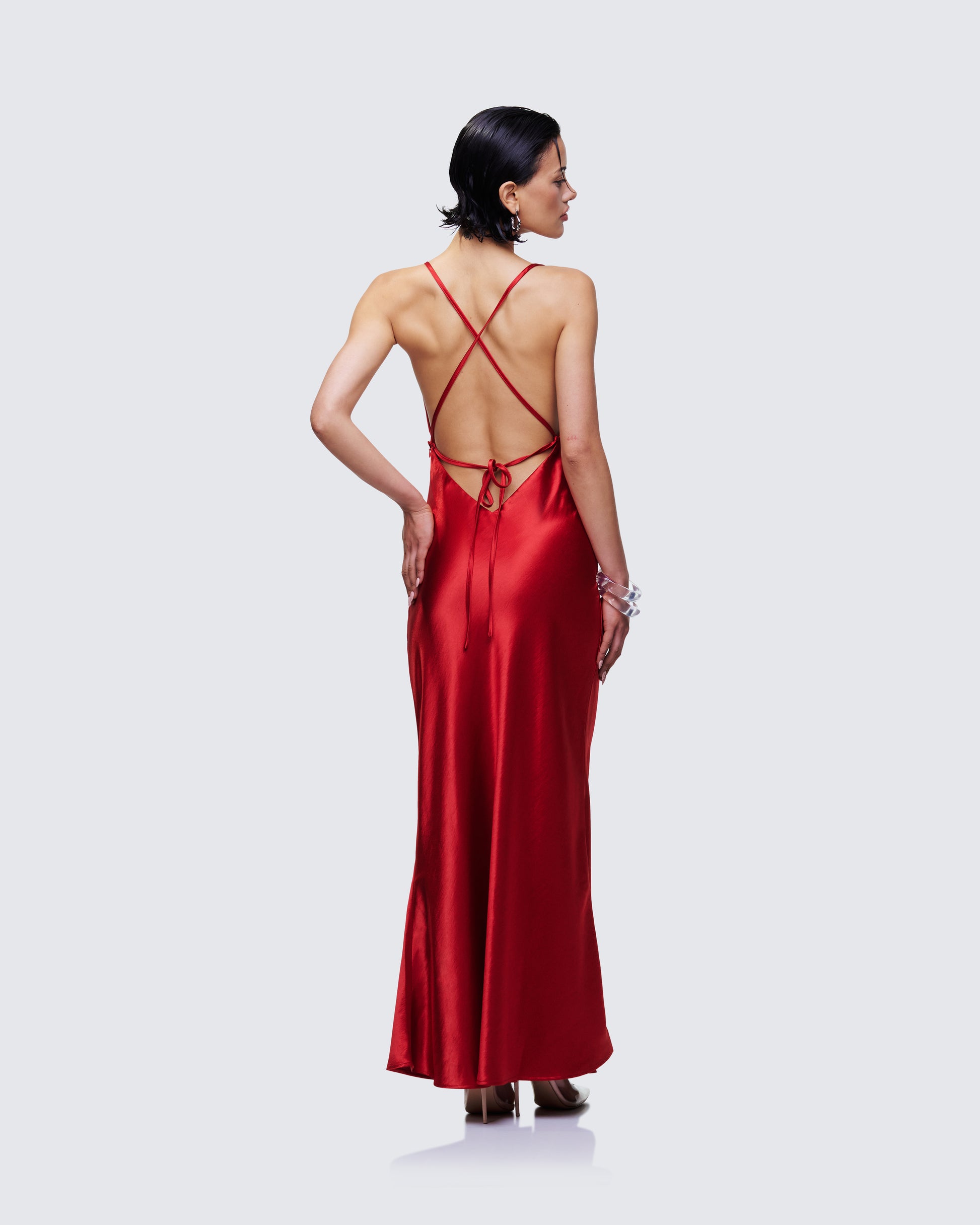 Red Satin Slip Dress - Cowl Neck Bias Cut Maxi FINESSE Red Satin Slip Dress - Cowl Neck Bias Cut Maxi FINESSE