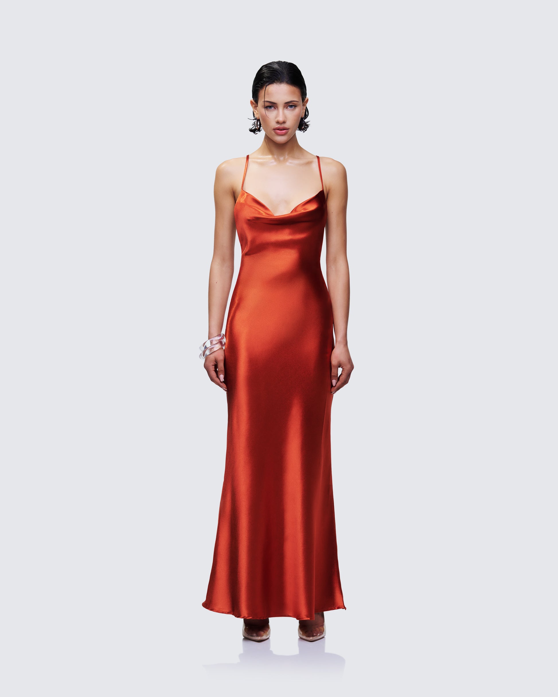 Red Satin Slip Maxi Dress - Backless Formal Gown FINESSE Red Satin Slip Maxi Dress - Backless Formal Gown FINESSE
