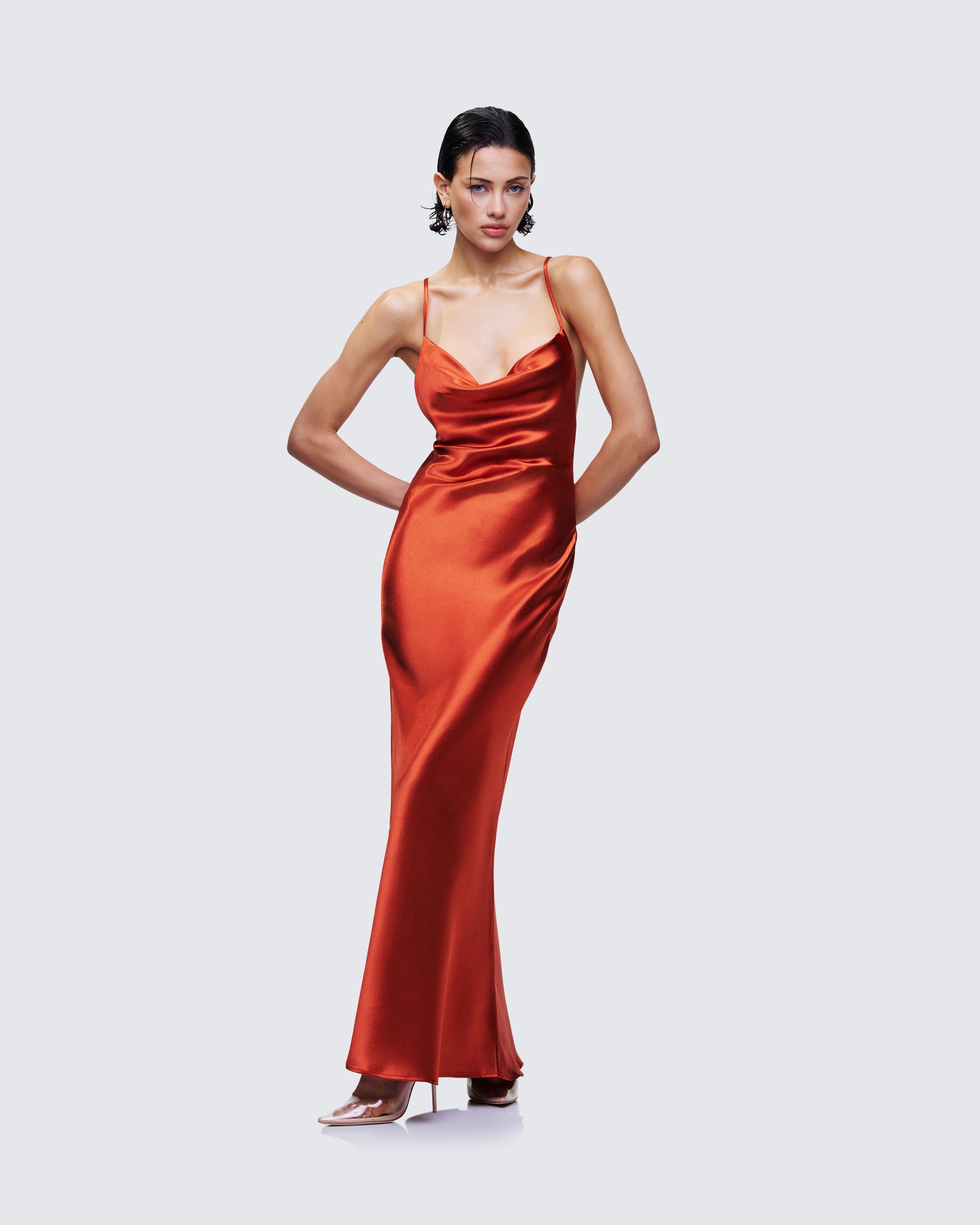 Red Satin Slip Maxi Dress - Backless Formal Gown FINESSE Red Satin Slip Maxi Dress - Backless Formal Gown FINESSE