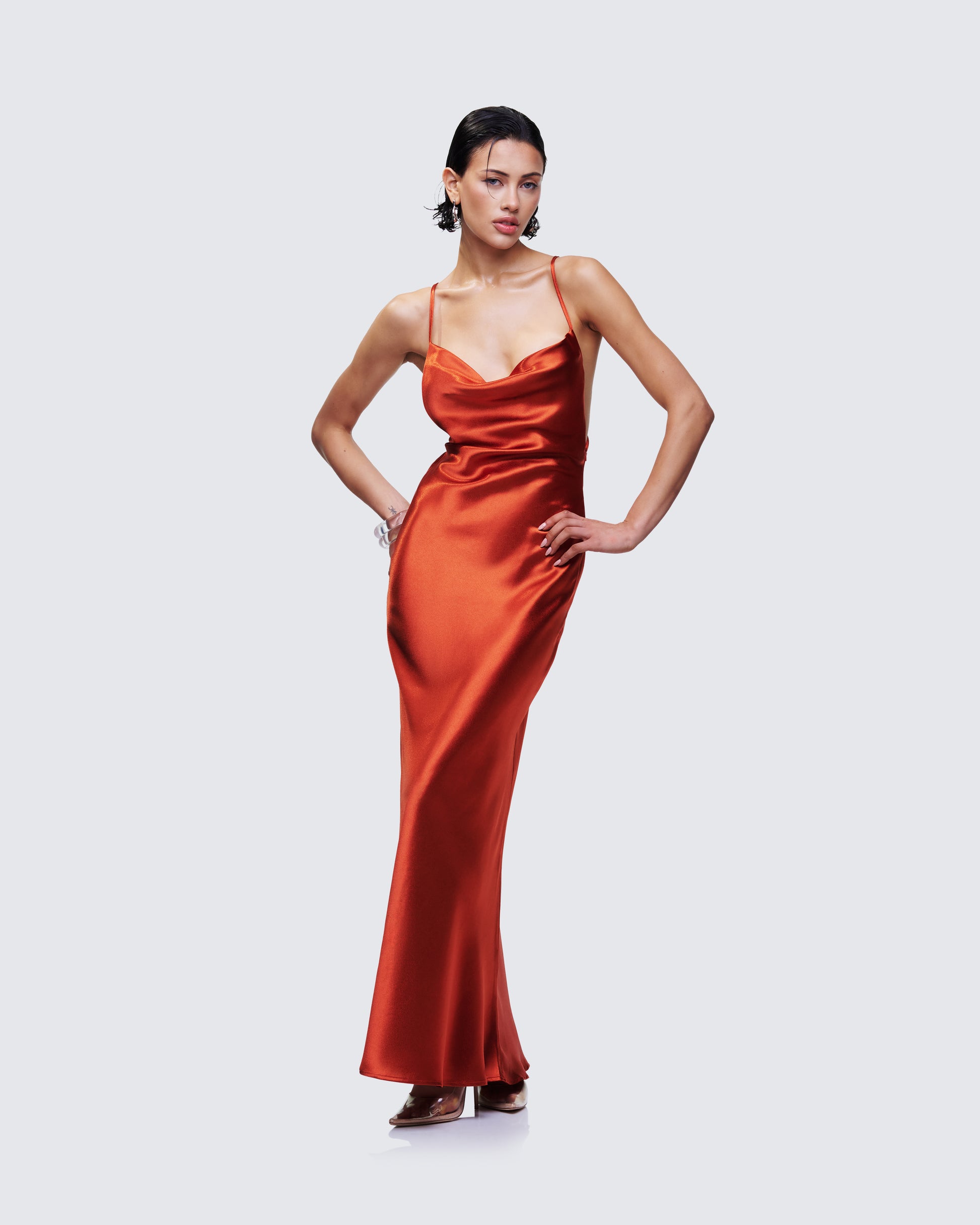 Red Satin Slip Maxi Dress - Backless Formal Gown FINESSE Red Satin Slip Maxi Dress - Backless Formal Gown FINESSE