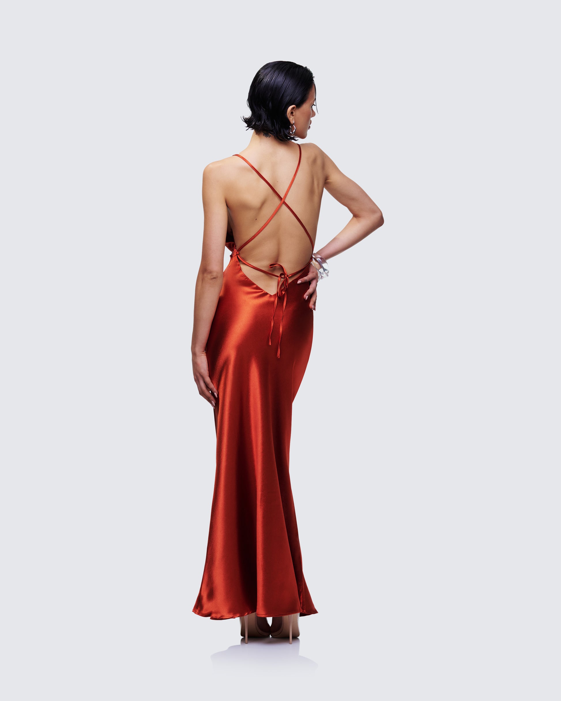 Red Satin Slip Maxi Dress - Backless Formal Gown FINESSE Red Satin Slip Maxi Dress - Backless Formal Gown FINESSE