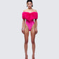 Nina Pink Fur Trim Bodysuit model front