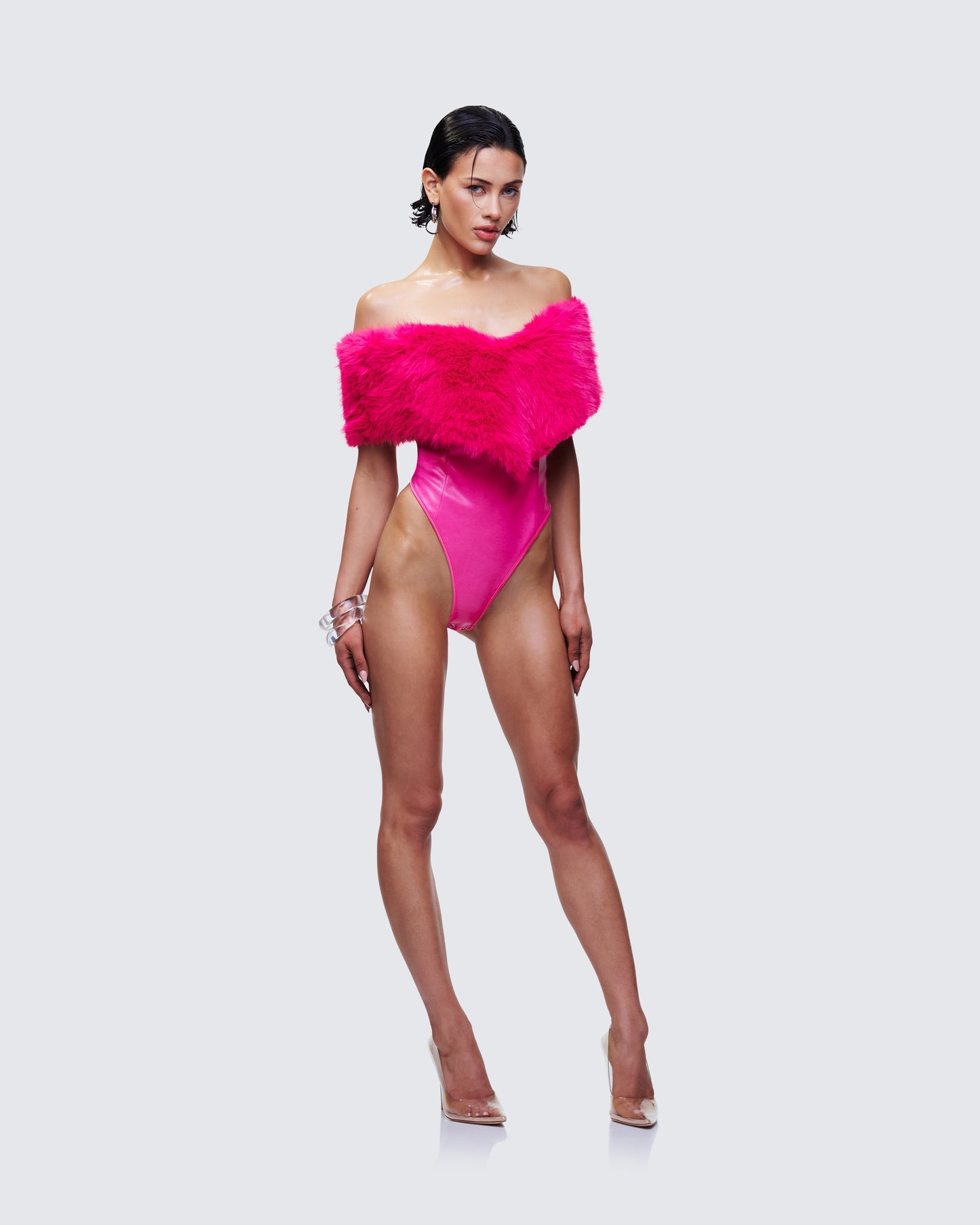 Nina Pink Fur Trim Bodysuit