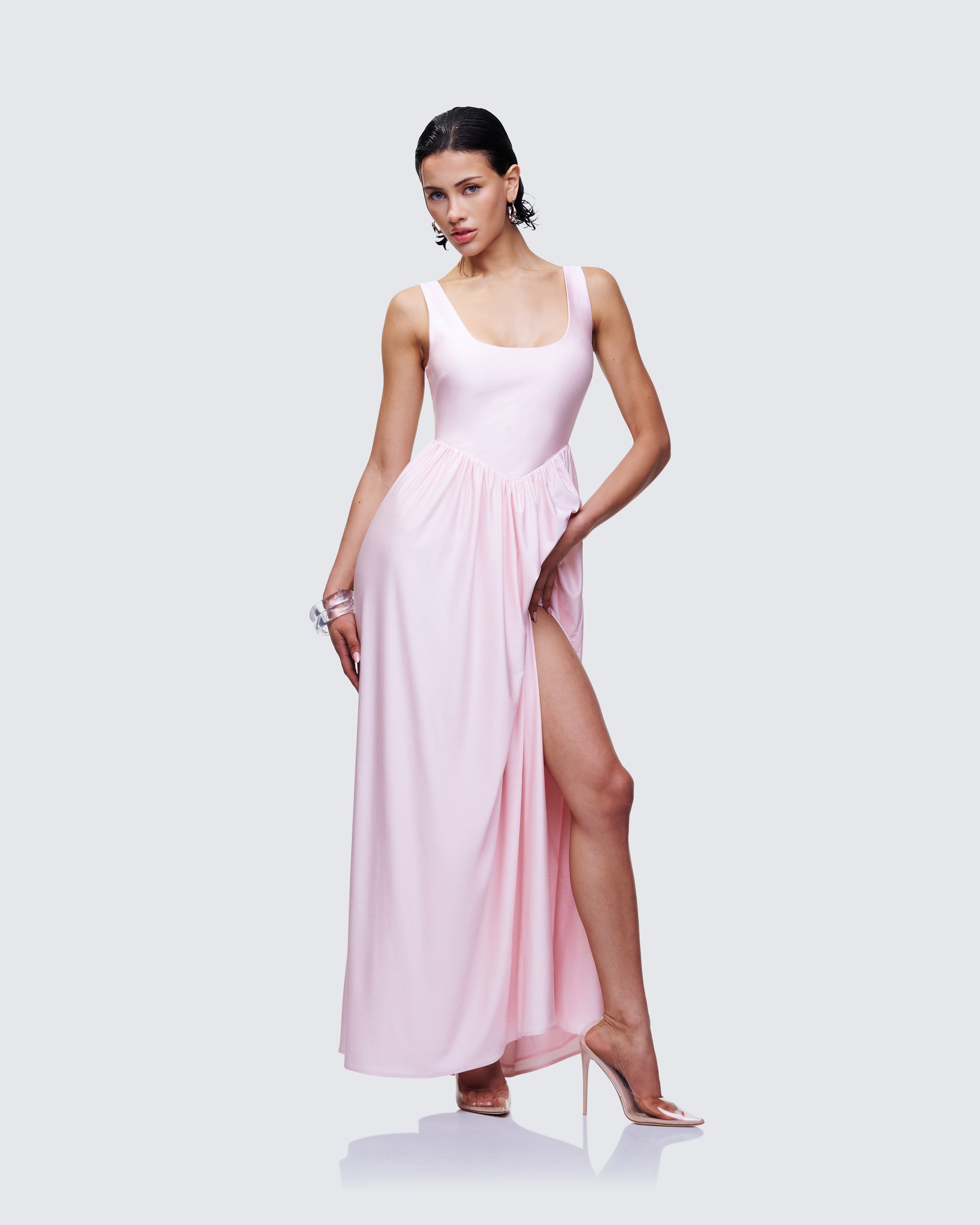 Pink Maxi Dress - Square Neck Empire Waist FINESSE Pink Maxi Dress - Square Neck Empire Waist FINESSE