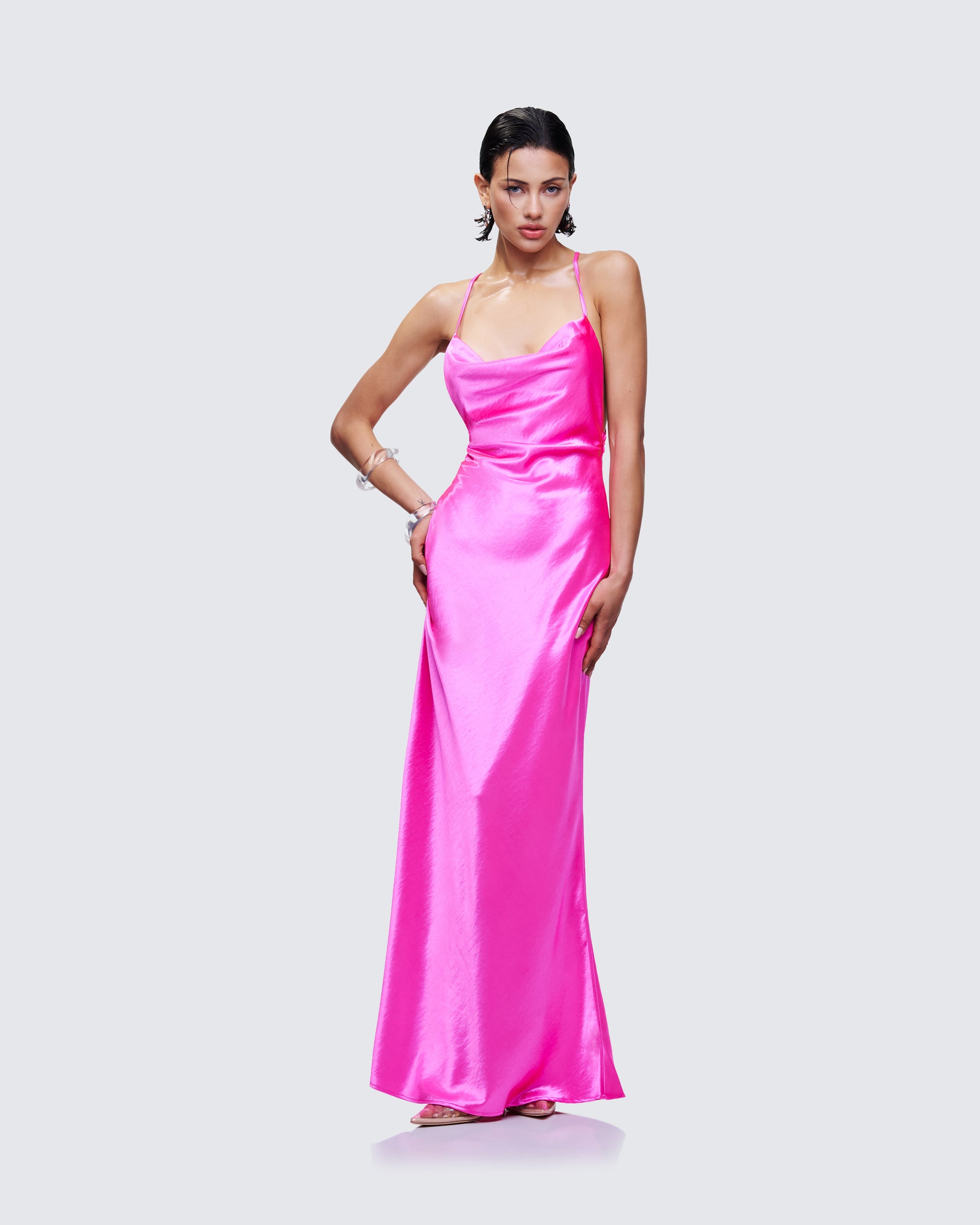 pink satin dress cowl neck Pink Rosewood Silk Cowl Slip Dress