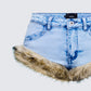 Megari Denim Faux Fur Trim Mini Shorts