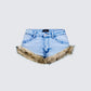 Megari Denim Faux Fur Trim Mini Shorts