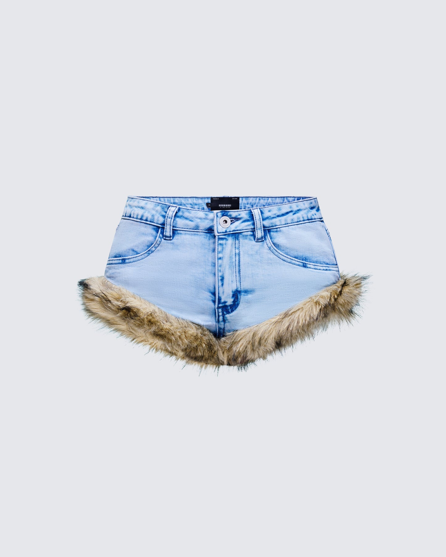 Megari Denim Faux Fur Trim Mini Shorts