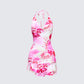 Mixie Pink Printed Cowl Neck Mini Dress