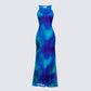 Naya Blue Printed Mesh Maxi Dress