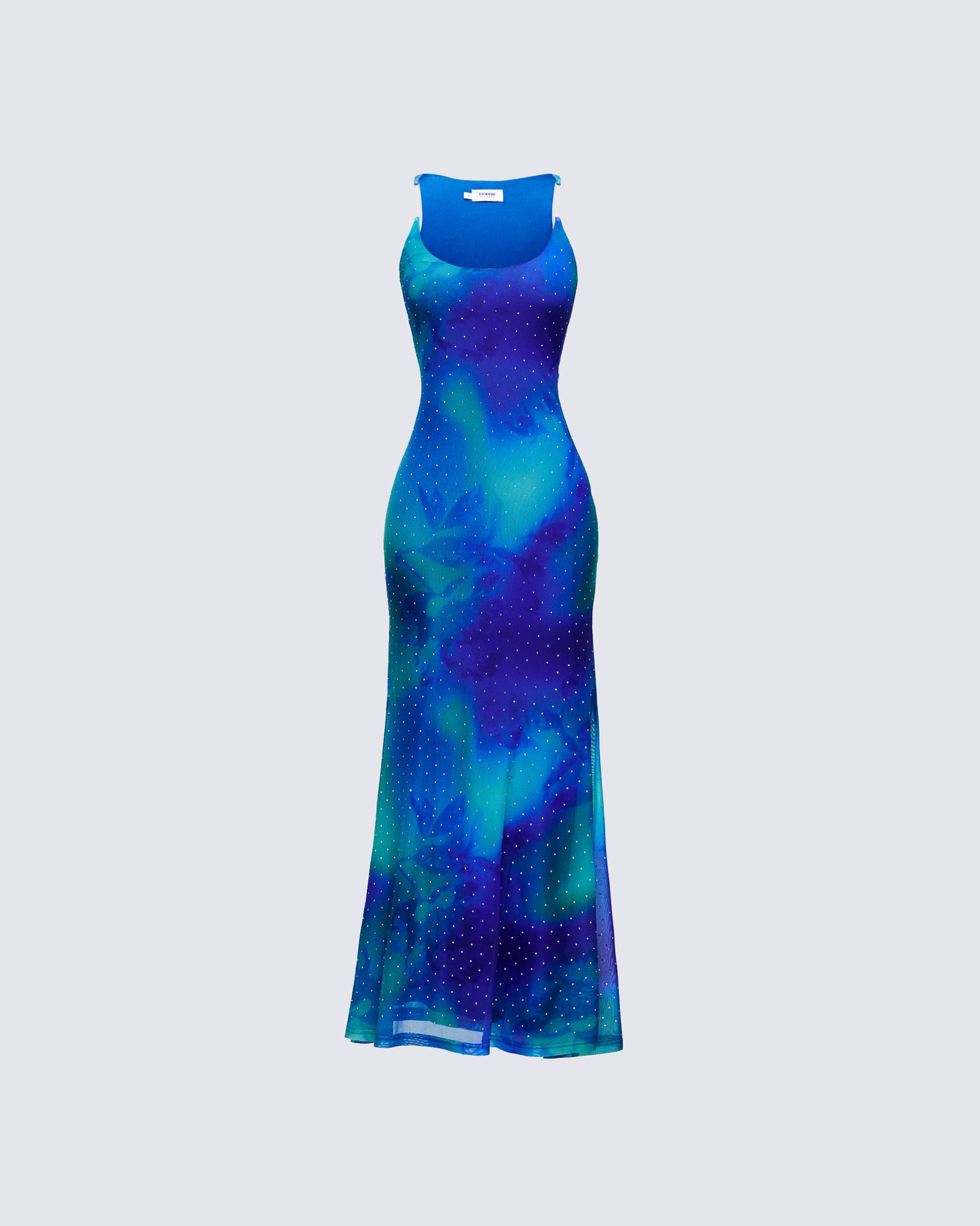 Naya Blue Printed Mesh Maxi Dress