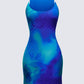 Naya Blue Printed Mesh Maxi Dress