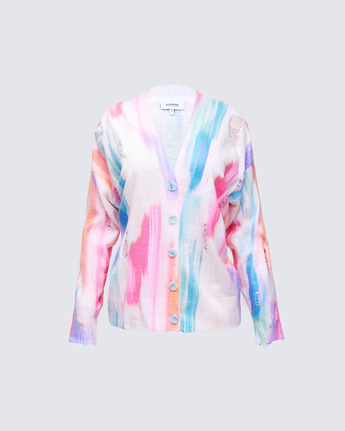 Omie Multi Print Distressed Cardigan