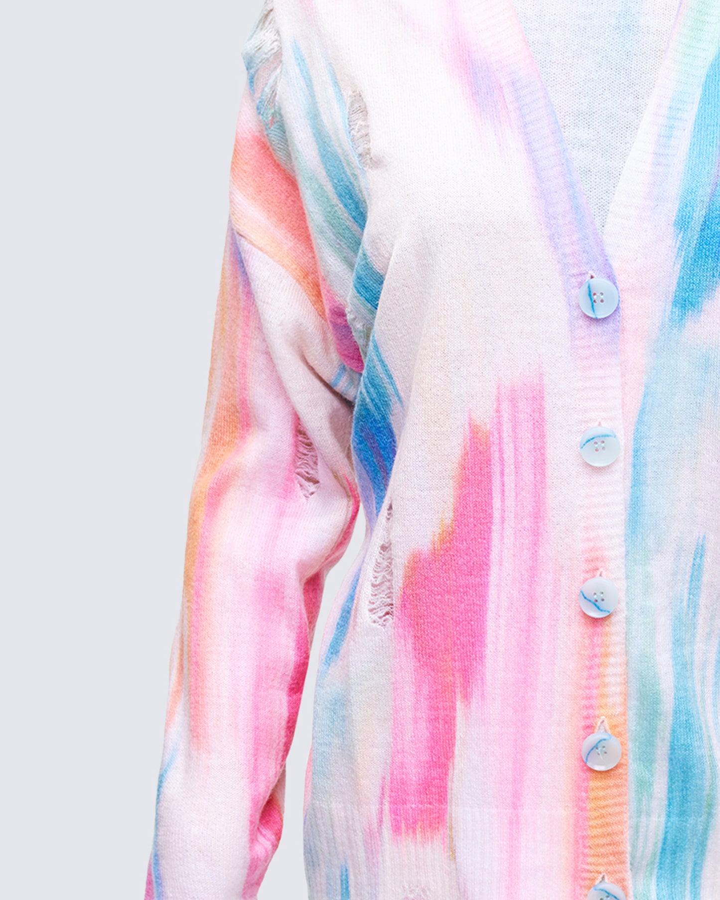 Omie Multi Print Distressed Cardigan