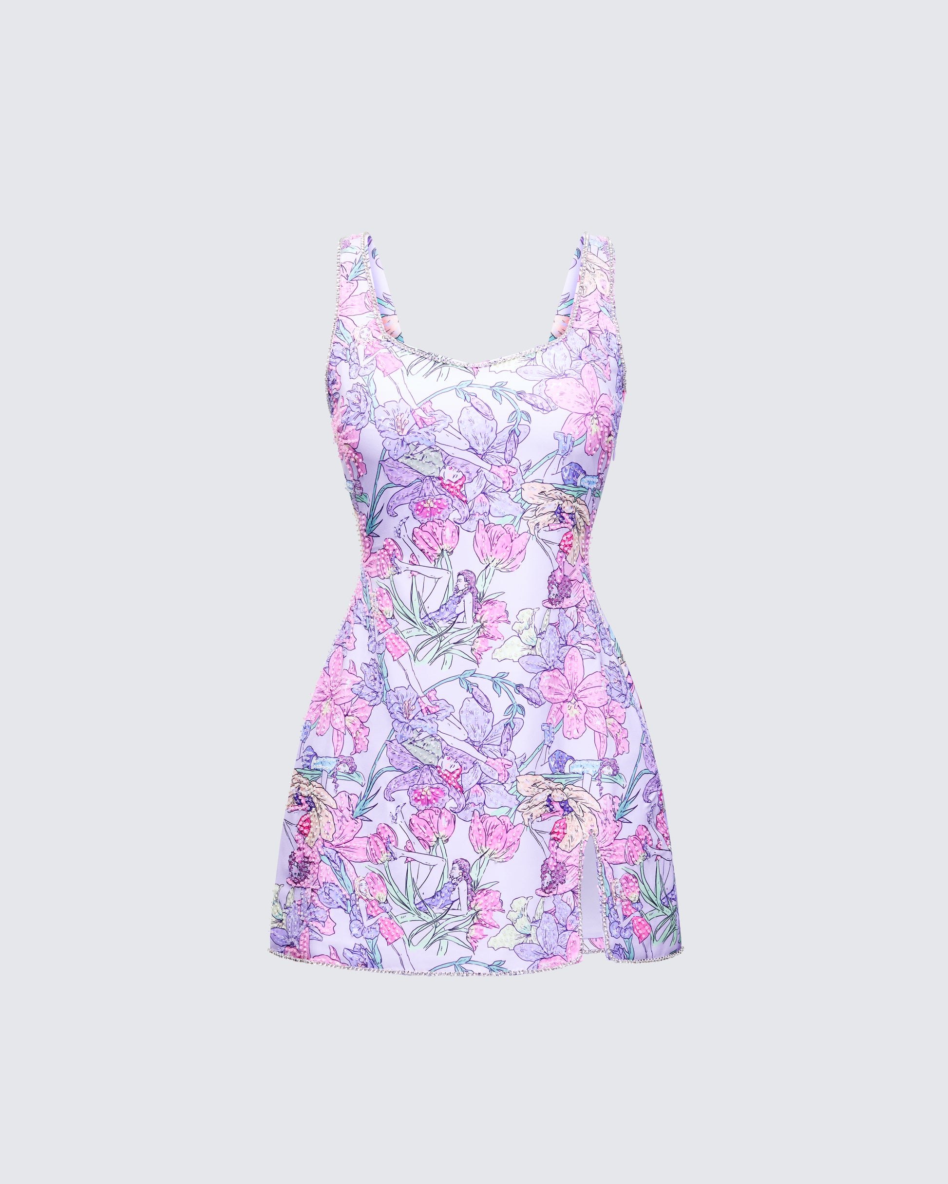 lilac floral mini dress Boho Floral Mini Dress for Women