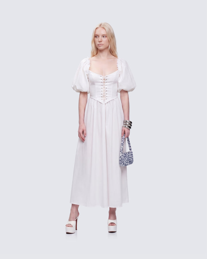 Fioni Ivory Lace Up Cotton Dress
