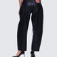 Flavia Black Vegan Leather Barrel Pant