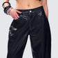 Flavia Black Vegan Leather Barrel Pant