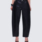 Flavia Black Vegan Leather Barrel Pant