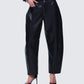 Flavia Black Vegan Leather Barrel Pant