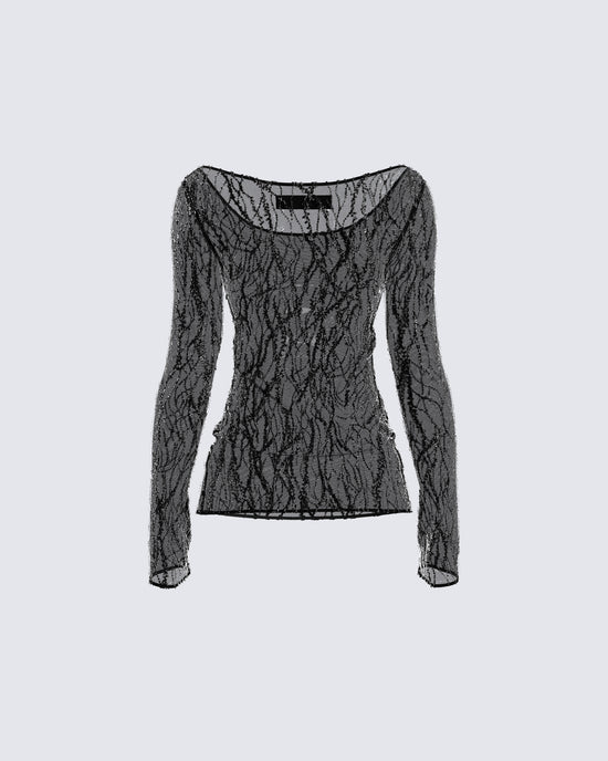 Francesca Black Sequin Sheer Top – FINESSE